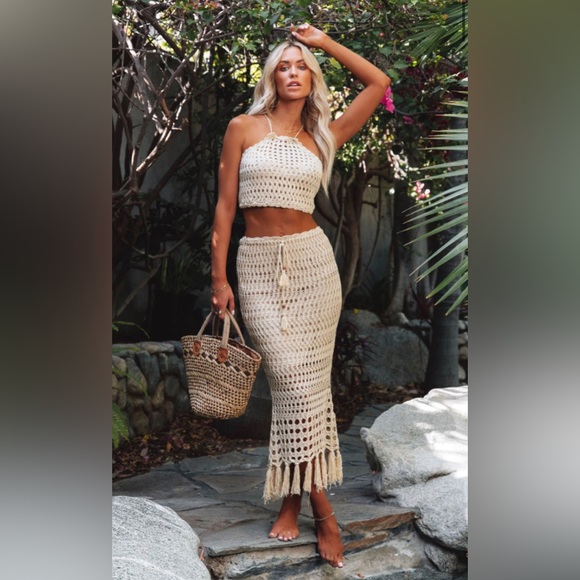 Vici Dresses & Skirts - Mable Ivie Crochet Tassel Set, Top & Midi Skirt, Cream, Size S